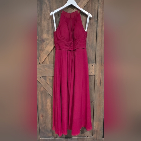 Azazie Bonnie Burgundy A-Line Keyhole Ruched Chiffon Bridesmaid Dress Size 0 - Picture 5 of 6